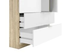 Armoire 2 Portes + 2 Tiroirs Blanc/Chêne - WAO - L 81.5 X L 52 X H 180 Cm -Fren Soldes Boutique armoire et dressing 19721749