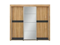 Armoire 3 Portes Coulissantes Miroir Chêne/Gris à Led - CRACOVIE - L 234 X L 62 X H 210 Cm