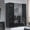 Armoire 2 Portes Coulissantes Laqué Noir Brillant / Or - SEBORGA - L 182 X L 63 X H 210 Cm