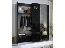 Armoire 2 Portes Coulissantes Laqué Noir Brillant / Or - SEBORGA - L 182 X L 63 X H 210 Cm -Fren Soldes Boutique armoire et dressing 19721859