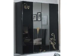 Armoire 2 Portes Coulissantes Laqué Noir Brillant / Or - SEBORGA - L 182 X L 63 X H 210 Cm -Fren Soldes Boutique armoire et dressing 19721861