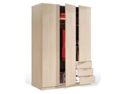 Armoire 3 Portes 3 Tiroirs Chêne - TAKAROS - L 121 X L 52 X H 180 Cm -Fren Soldes Boutique armoire et dressing 19721867