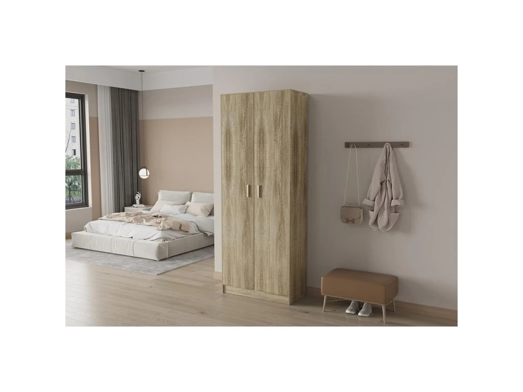 Armoire, Collection TOLLY, 2 Portes, 75x195 Cm, Coloris Chêne Sonoma 2 Armoire, Collection TOLLY, 2 Portes, 75x195 Cm, Coloris Chêne Sonoma – Image 2