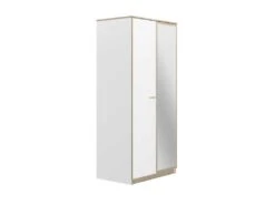 Armoire 2 Portes 1 Miroir Blanc/Chêne Blond - MAILLE