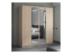 Armoire 4 Portes 2 Miroirs Chêne Blond - MAILLE
