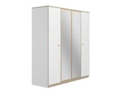 Armoire 4 Portes 2 Miroirs Blanc/Chêne Blond - MAILLE