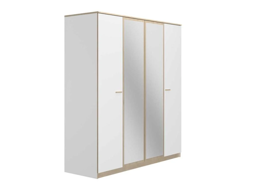 Armoire 4 Portes 2 Miroirs Blanc/Chêne Blond - MAILLE 1 Armoire 4 Portes 2 Miroirs Blanc/Chêne Blond - MAILLE