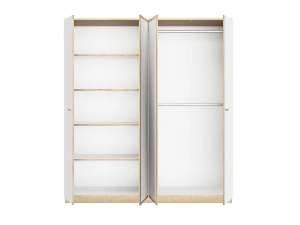 Armoire 4 Portes 2 Miroirs Blanc/Chêne Blond - MAILLE 2 Armoire 4 Portes 2 Miroirs Blanc/Chêne Blond - MAILLE – Image 2