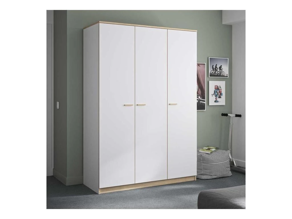 Armoire 3 Portes Blanc/Chêne Blond - MAILLE 1 Armoire 3 Portes Blanc/Chêne Blond - MAILLE
