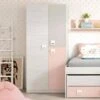 Armoire 3 Portes Battantes Bois Blanchi/Rose - LOMLOM - L 90 X L 52 X H 200 Cm