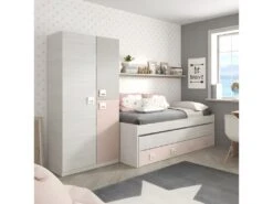 Armoire 3 Portes Battantes Bois Blanchi/Rose - LOMLOM - L 90 X L 52 X H 200 Cm -Fren Soldes Boutique armoire et dressing 21266811