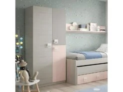 Armoire 3 Portes Battantes Bois Blanchi/Rose - LOMLOM - L 90 X L 52 X H 200 Cm -Fren Soldes Boutique armoire et dressing 21266813