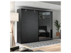 Armoire 2 Portes Coulissantes 217 Cm Avec Miroir Bois Noir - UNYS