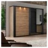 Armoire 280 Cm 2 Portes Coulissantes + Leds Chêne Naturel/Noir - ZEUS