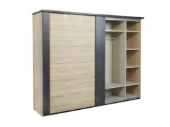 Armoire 280 Cm 2 Portes Coulissantes + Leds Chêne Naturel/Noir - ZEUS 9 Armoire 280 Cm 2 Portes Coulissantes + Leds Chêne Naturel/Noir - ZEUS -Fren Soldes Boutique armoire et dressing 22076479
