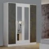 Armoire 4 Portes Battantes Blanc/Marbre Gris Brillant - MARGUERITE - L 162 X L 52 X H 199 Cm