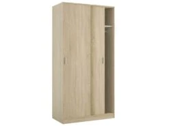 Vestiaire Dagnan, Armoire De Chambre à 2 Portes Coulissantes, Armoire Avec étagère Et Barre De Cintre, 100x50h200 Cm, Chêne