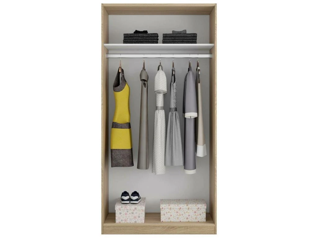 Vestiaire Dagnan, Armoire De Chambre à 2 Portes Coulissantes, Armoire Avec étagère Et Barre De Cintre, 100x50h200 Cm, Chêne 4 Vestiaire Dagnan, Armoire De Chambre à 2 Portes Coulissantes, Armoire Avec étagère Et Barre De Cintre, 100x50h200 Cm, Chêne – Image 4