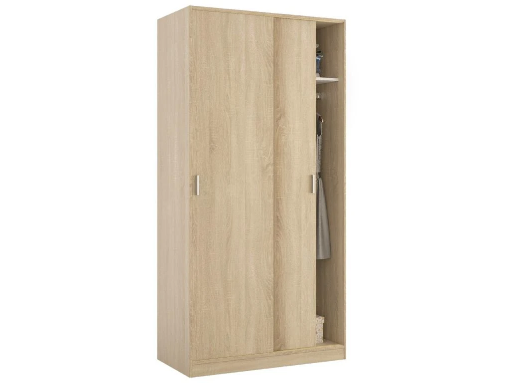 Vestiaire Dagnan, Armoire De Chambre à 2 Portes Coulissantes, Armoire Avec étagère Et Barre De Cintre, 100x50h200 Cm, Chêne 5 Vestiaire Dagnan, Armoire De Chambre à 2 Portes Coulissantes, Armoire Avec étagère Et Barre De Cintre, 100x50h200 Cm, Chêne – Image 5