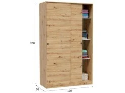 Armoire Waterbury, Armoire De Chambre Avec 2 Portes Coulissantes, Meuble Avec 4 étagères Et Tringle à Vêtements, 120x50h200 Cm, Chêne Knots -Fren Soldes Boutique armoire et dressing 22790005