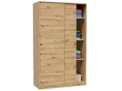 Armoire Waterbury, Armoire De Chambre Avec 2 Portes Coulissantes, Meuble Avec 4 étagères Et Tringle à Vêtements, 120x50h200 Cm, Chêne Knots -Fren Soldes Boutique armoire et dressing 22790007