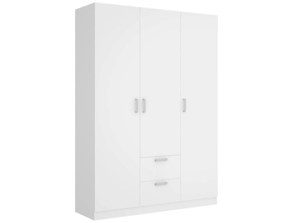 Armoire Argentella, Portemanteau Pour Chambre, Armoire Avec 3 Portes Battantes Et 2 Tiroirs, 150x52h215 Cm, Blanc 1 Armoire Argentella, Portemanteau Pour Chambre, Armoire Avec 3 Portes Battantes Et 2 Tiroirs, 150x52h215 Cm, Blanc