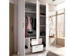 Armoire Argentella, Portemanteau Pour Chambre, Armoire Avec 3 Portes Battantes Et 2 Tiroirs, 150x52h215 Cm, Blanc 8 Armoire Argentella, Portemanteau Pour Chambre, Armoire Avec 3 Portes Battantes Et 2 Tiroirs, 150x52h215 Cm, Blanc -Fren Soldes Boutique armoire et dressing 22790315