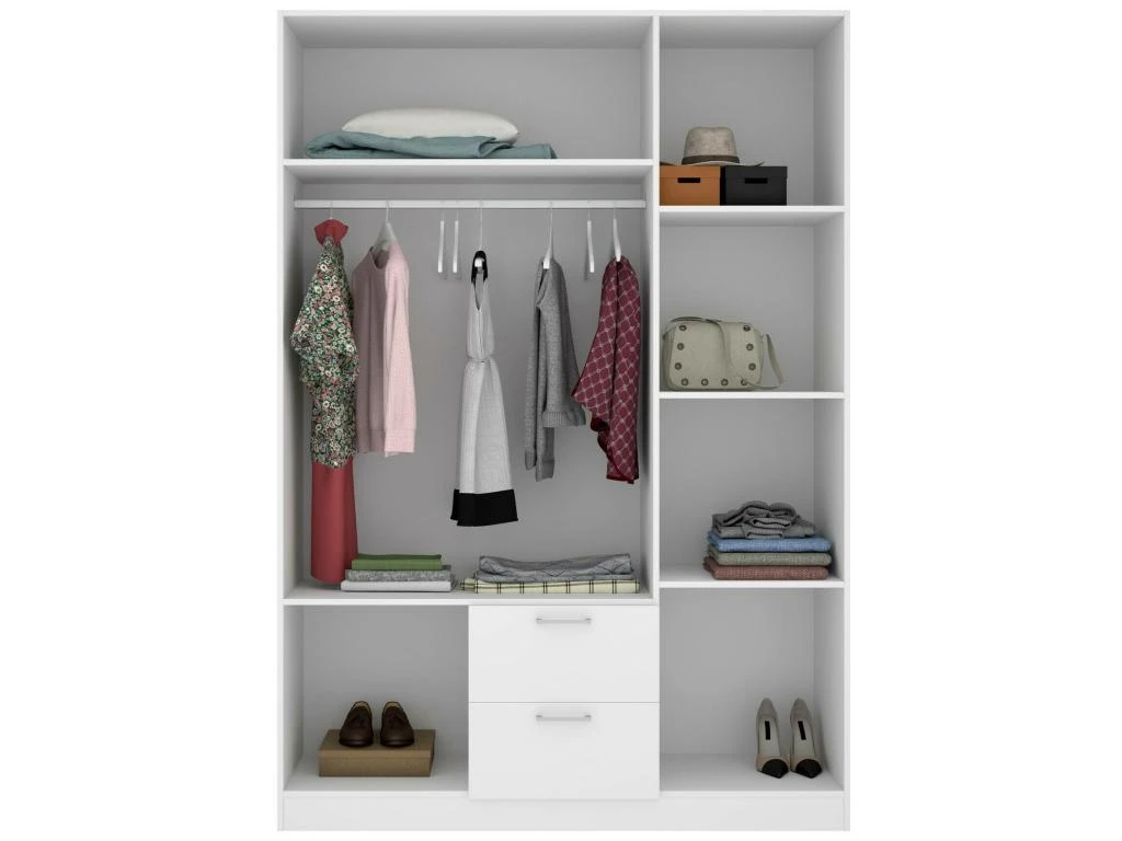 Armoire Argentella, Portemanteau Pour Chambre, Armoire Avec 3 Portes Battantes Et 2 Tiroirs, 150x52h215 Cm, Blanc 5 Armoire Argentella, Portemanteau Pour Chambre, Armoire Avec 3 Portes Battantes Et 2 Tiroirs, 150x52h215 Cm, Blanc – Image 5