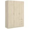 Armoire Cimone, Portemanteau Pour Chambre, Armoire Avec 3 Portes Battantes Et 3 Tiroirs, 121x52h184 Cm, Chêne