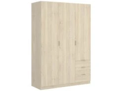 Armoire Cimone, Portemanteau Pour Chambre, Armoire Avec 3 Portes Battantes Et 3 Tiroirs, 121x52h184 Cm, ChĂȘne