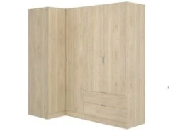 Armoire Sillara, Meubles D'angle Pour Chambre Ă Coucher, Armoire D'angle Avec 4 Portes Battantes, 174x91h184 Cm, ChĂȘne