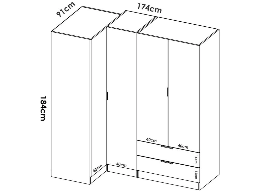 Armoire Sillara, Meubles D'angle Pour Chambre à Coucher, Armoire D'angle Avec 4 Portes Battantes, 174x91h184 Cm, Chêne 3 Armoire Sillara, Meubles D'angle Pour Chambre à Coucher, Armoire D'angle Avec 4 Portes Battantes, 174x91h184 Cm, Chêne – Image 3
