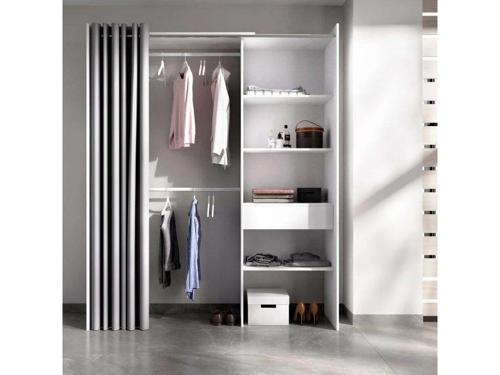 Armoire Wetterhorn, Structure Pour Dressing, Portemanteau Ouvert, 160x50h205 Cm, Blanc Et Gris 2 Armoire Wetterhorn, Structure Pour Dressing, Portemanteau Ouvert, 160x50h205 Cm, Blanc Et Gris – Image 2