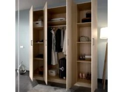 Armoire Bove, Cintre Pour Chambre, Armoire Avec 4 Portes Battantes, 200x52h215 Cm, Chêne -Fren Soldes Boutique armoire et dressing 22791257