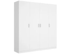 Armoire Bove, Portemanteau Pour Chambre, Armoire Avec 4 Portes Battantes, 200x52h215 Cm, Blanc