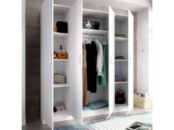 Armoire Bove, Portemanteau Pour Chambre, Armoire Avec 4 Portes Battantes, 200x52h215 Cm, Blanc -Fren Soldes Boutique armoire et dressing 22791465