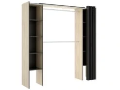 Armoire Manaslu, Structure Pour Dressing, Porte-manteau Extensible Ouvert, 180x50h205 Cm, Chêne Et Gris
