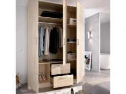 Armoire Argentella, Portemanteau Pour Chambre, Armoire Avec 3 Portes Battantes Et 2 Tiroirs, 150x52h215 Cm, Chêne 8 Armoire Argentella, Portemanteau Pour Chambre, Armoire Avec 3 Portes Battantes Et 2 Tiroirs, 150x52h215 Cm, Chêne -Fren Soldes Boutique armoire et dressing 22792143