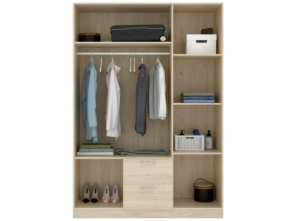 Armoire Argentella, Portemanteau Pour Chambre, Armoire Avec 3 Portes Battantes Et 2 Tiroirs, 150x52h215 Cm, Chêne 5 Armoire Argentella, Portemanteau Pour Chambre, Armoire Avec 3 Portes Battantes Et 2 Tiroirs, 150x52h215 Cm, Chêne – Image 5