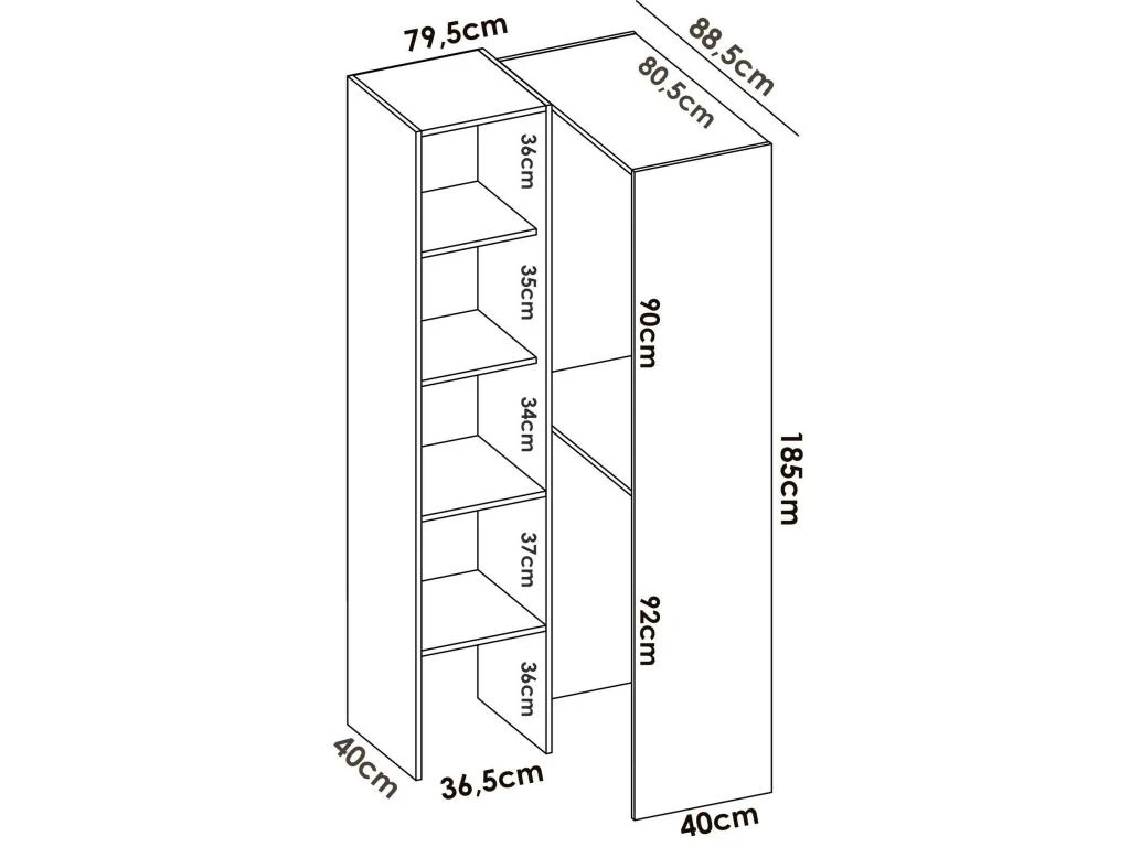 Armoire Bernina, Structure Pour Dressing D'angle, Porte-manteau D'angle Ouvert, 79x88h186 Cm, Chêne 3 Armoire Bernina, Structure Pour Dressing D'angle, Porte-manteau D'angle Ouvert, 79x88h186 Cm, Chêne – Image 3