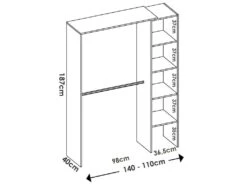 Armoire Makalu, Structure Pour Dressing, Portemanteau Ouvert, 140x40h187 Cm, Blanc 5 Armoire Makalu, Structure Pour Dressing, Portemanteau Ouvert, 140x40h187 Cm, Blanc -Fren Soldes Boutique armoire et dressing 22792293