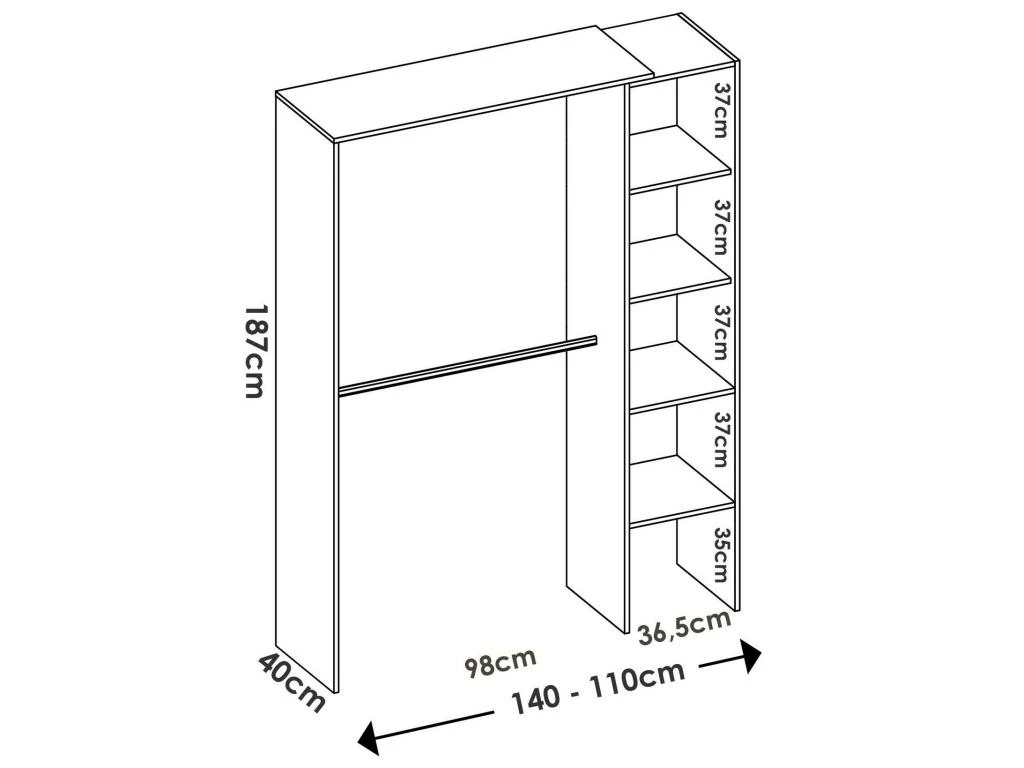 Armoire Makalu, Structure Pour Dressing, Portemanteau Ouvert, 140x40h187 Cm, Blanc 3 Armoire Makalu, Structure Pour Dressing, Portemanteau Ouvert, 140x40h187 Cm, Blanc – Image 3