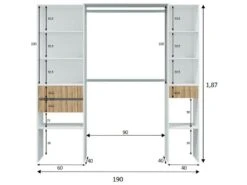 Armoire Worland, Meubles De Chambre à Coucher, Cintre Avec étagères Et Tiroirs 3, 196x40h187 Cm, Blanc Et Chêne -Fren Soldes Boutique armoire et dressing 22792417