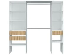 Armoire Worland, Meubles De Chambre à Coucher, Cintre Avec étagères Et Tiroirs 3, 196x40h187 Cm, Blanc Et Chêne -Fren Soldes Boutique armoire et dressing 22792419