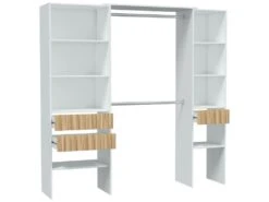 Armoire Worland, Meubles De Chambre à Coucher, Cintre Avec étagères Et Tiroirs 3, 196x40h187 Cm, Blanc Et Chêne -Fren Soldes Boutique armoire et dressing 22792421