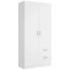 Armoire Velino, Portemanteau Pour Chambre, Armoire Avec 2 Portes Battantes Et 2 Tiroirs, 100x52h215 Cm, Blanc