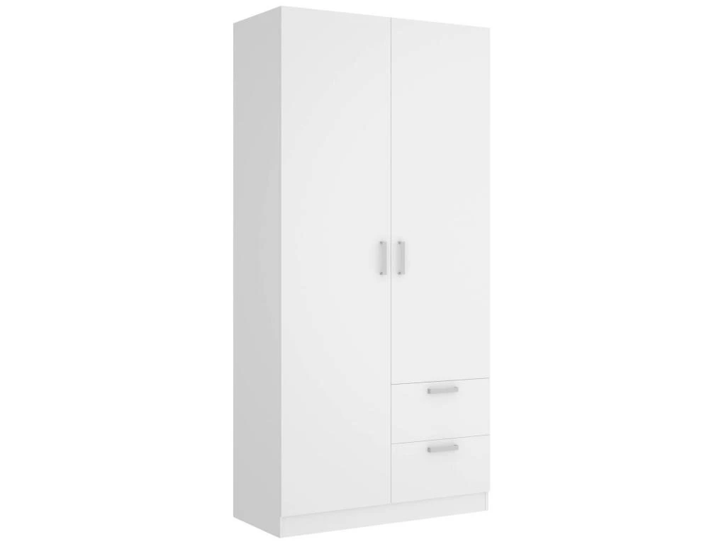 Armoire Velino, Portemanteau Pour Chambre, Armoire Avec 2 Portes Battantes Et 2 Tiroirs, 100x52h215 Cm, Blanc 1 Armoire Velino, Portemanteau Pour Chambre, Armoire Avec 2 Portes Battantes Et 2 Tiroirs, 100x52h215 Cm, Blanc