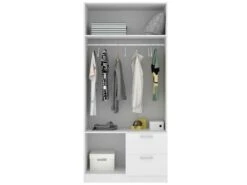 Armoire Velino, Portemanteau Pour Chambre, Armoire Avec 2 Portes Battantes Et 2 Tiroirs, 100x52h215 Cm, Blanc 8 Armoire Velino, Portemanteau Pour Chambre, Armoire Avec 2 Portes Battantes Et 2 Tiroirs, 100x52h215 Cm, Blanc -Fren Soldes Boutique armoire et dressing 22792581