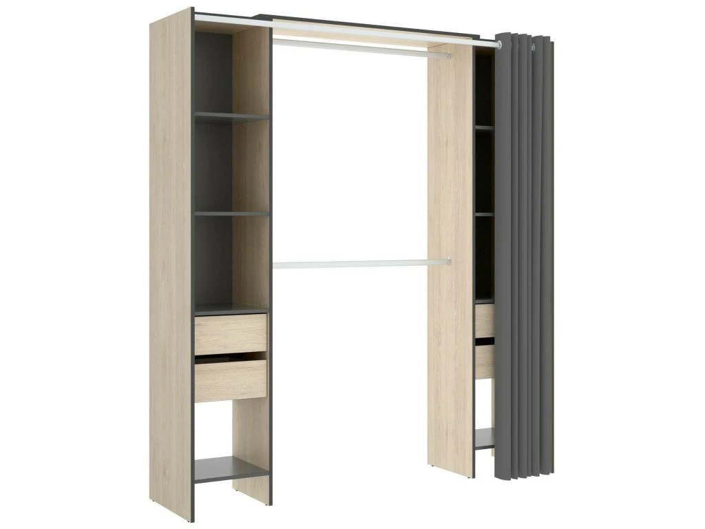Armoire Resegone, Structure Pour Dressing, Portemanteau Ouvert, 180x50h205 Cm, Chêne Et Anthracite 1 Armoire Resegone, Structure Pour Dressing, Portemanteau Ouvert, 180x50h205 Cm, Chêne Et Anthracite