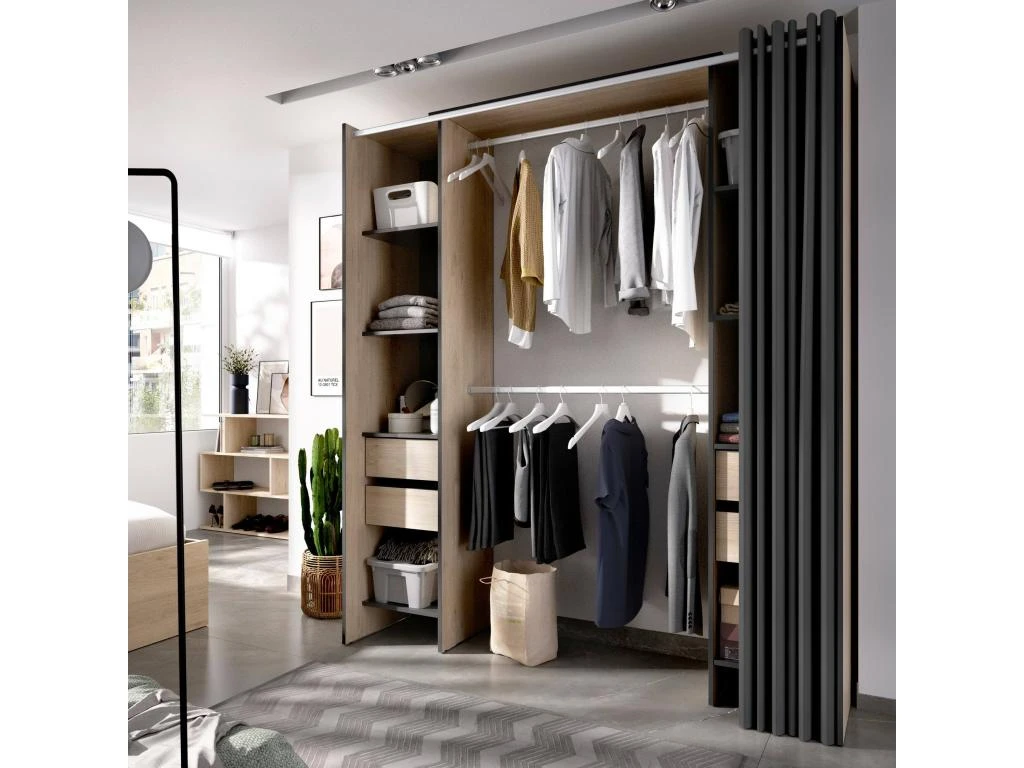 Armoire Resegone, Structure Pour Dressing, Portemanteau Ouvert, 180x50h205 Cm, Chêne Et Anthracite 4 Armoire Resegone, Structure Pour Dressing, Portemanteau Ouvert, 180x50h205 Cm, Chêne Et Anthracite – Image 4